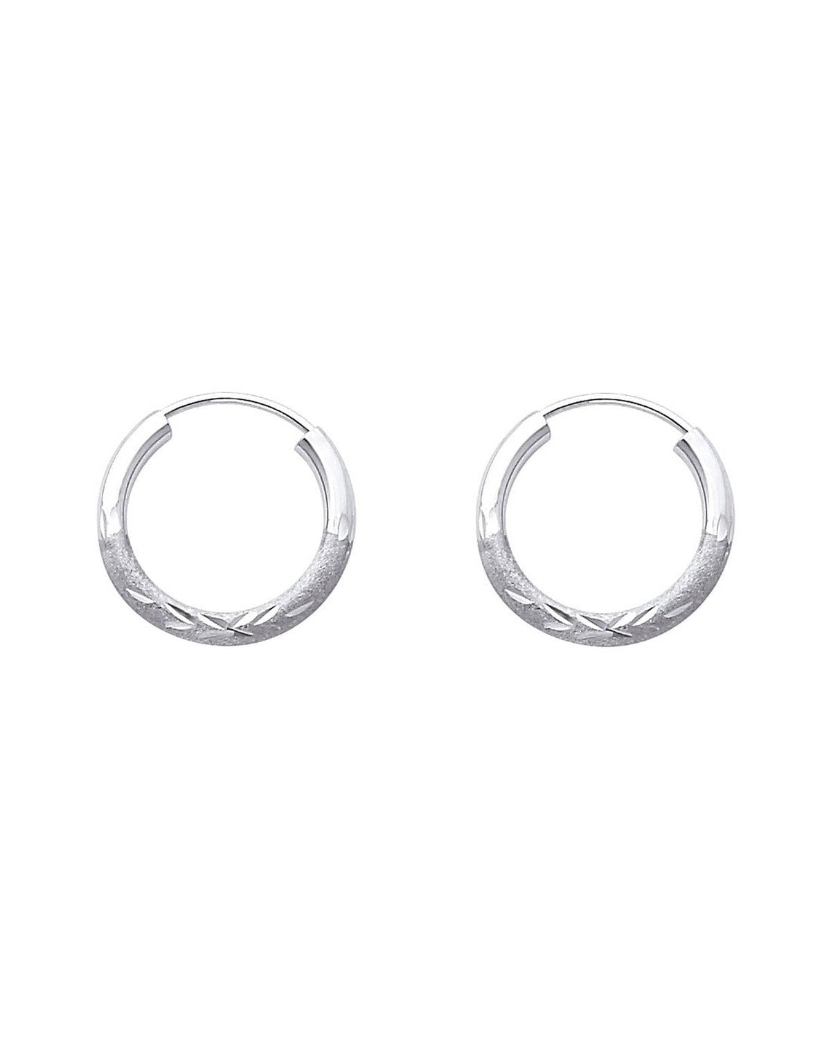 14K White Gold 2mm Budded DC Endless Hoop Earrings (15mm) (ER-0159W)