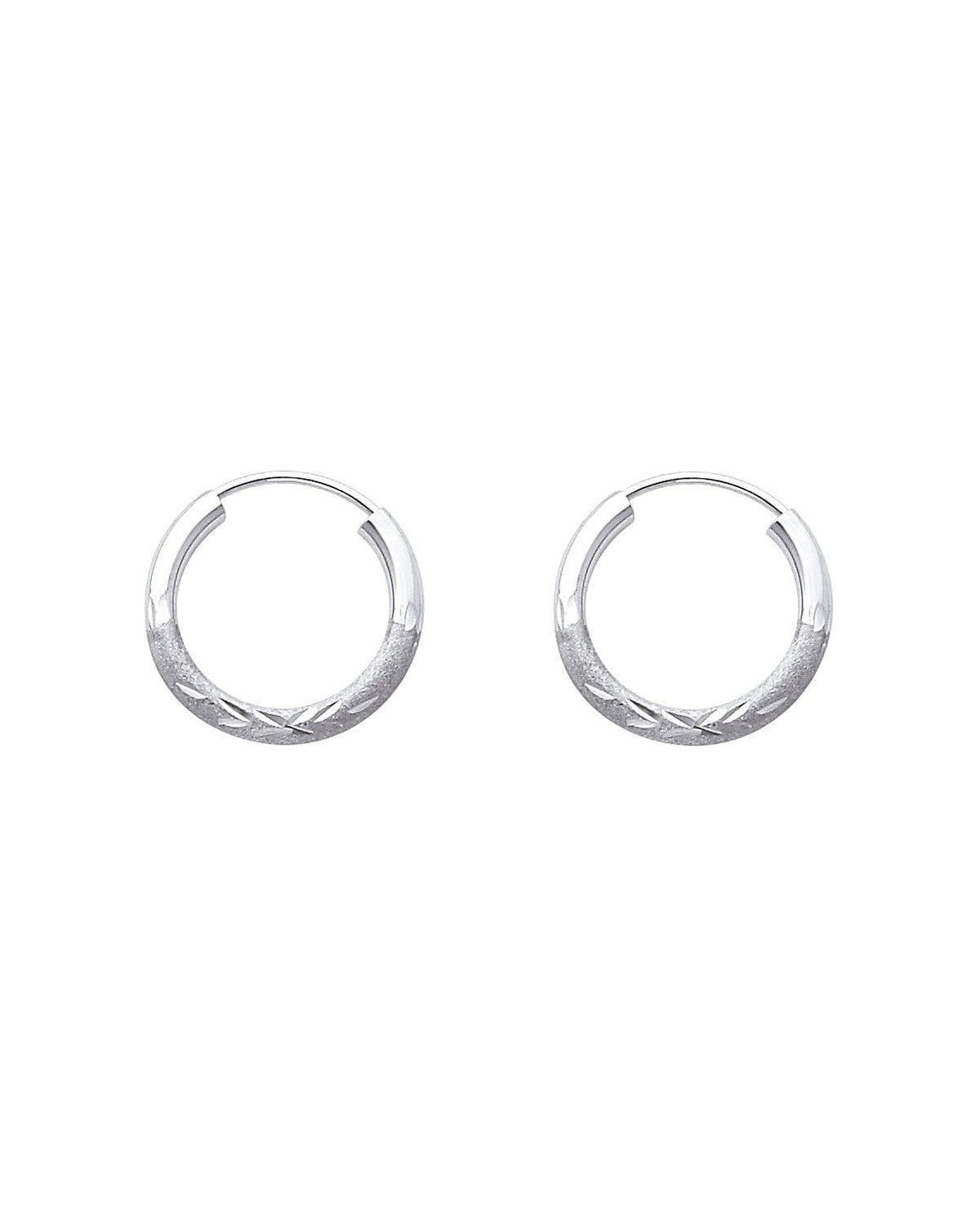 14K White Gold 2mm Budded DC Endless Hoop Earrings (15mm) (ER-0159W)