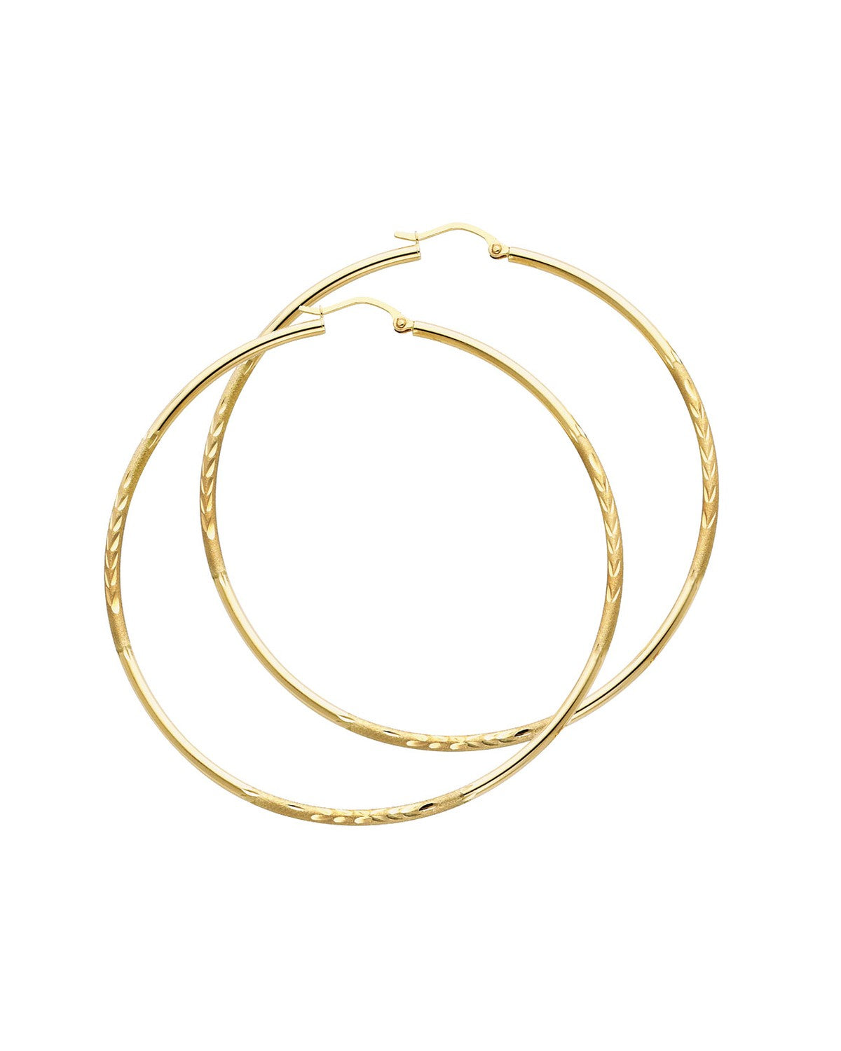 14K Yellow Gold 2mm Budded DC Round Tube Hoop Earrings (65mm) (ER-0160)