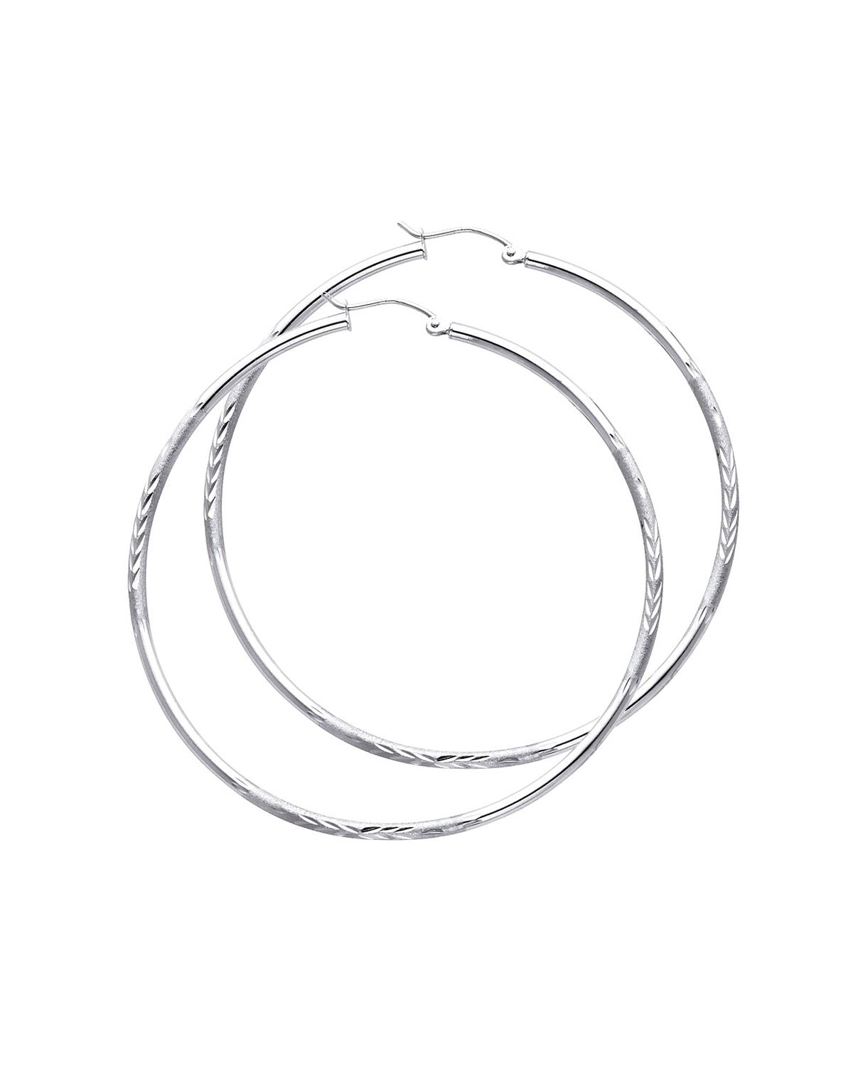 14K White Gold 2mm Budded DC Round Tube Hoop Earrings (65mm) (ER-0160W)
