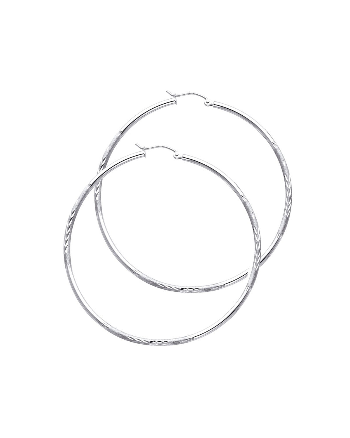 14K White Gold 2mm Budded DC Round Tube Hoop Earrings (55mm) (ER-0161W)