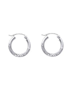 14K White Gold 2mm Budded DC Round Tube Hoop Earrings (15mm) (ER-0168W)