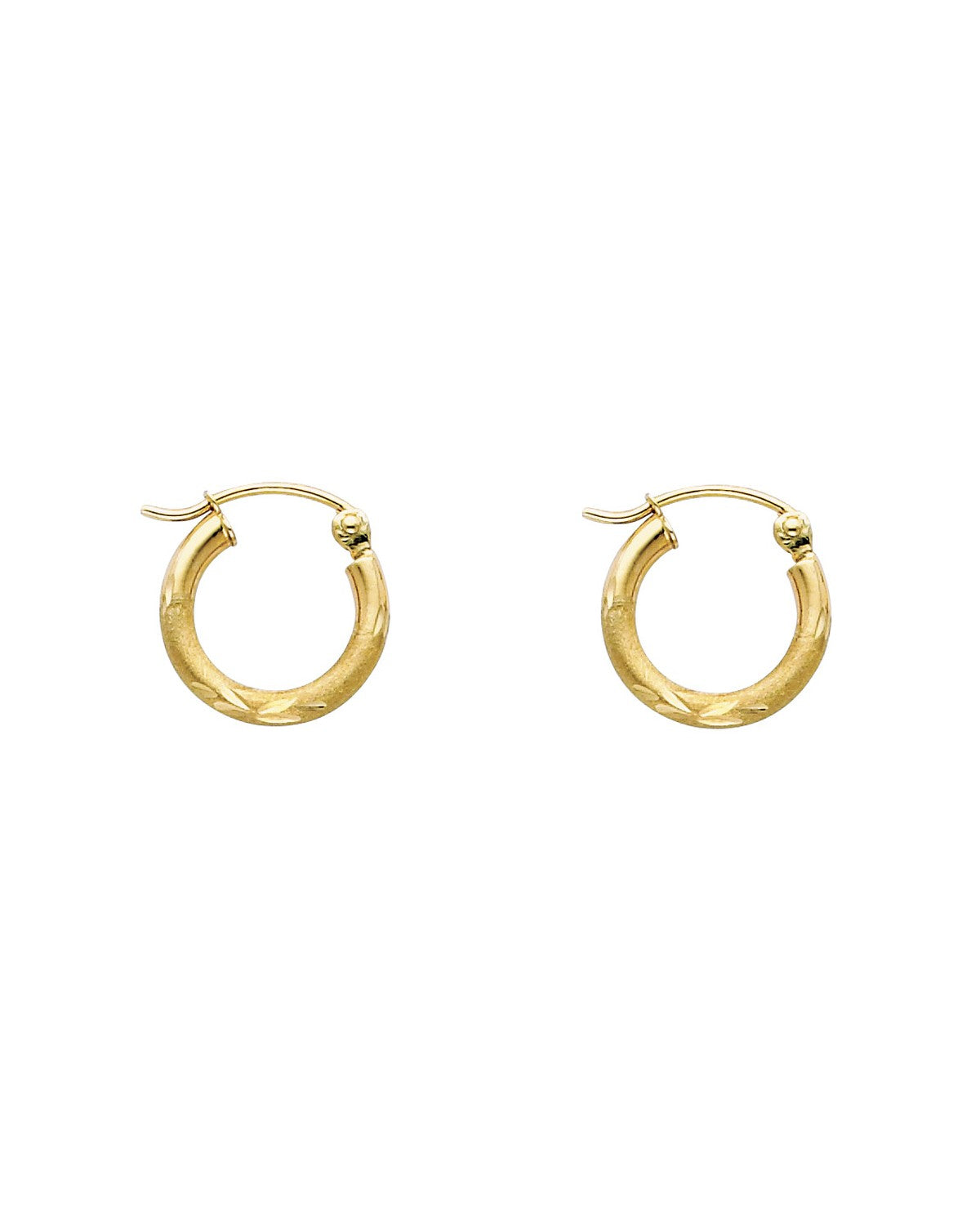 14K Yellow Gold 2mm Budded DC Round Tube Hoop Earrings (12mm) (ER-0169)
