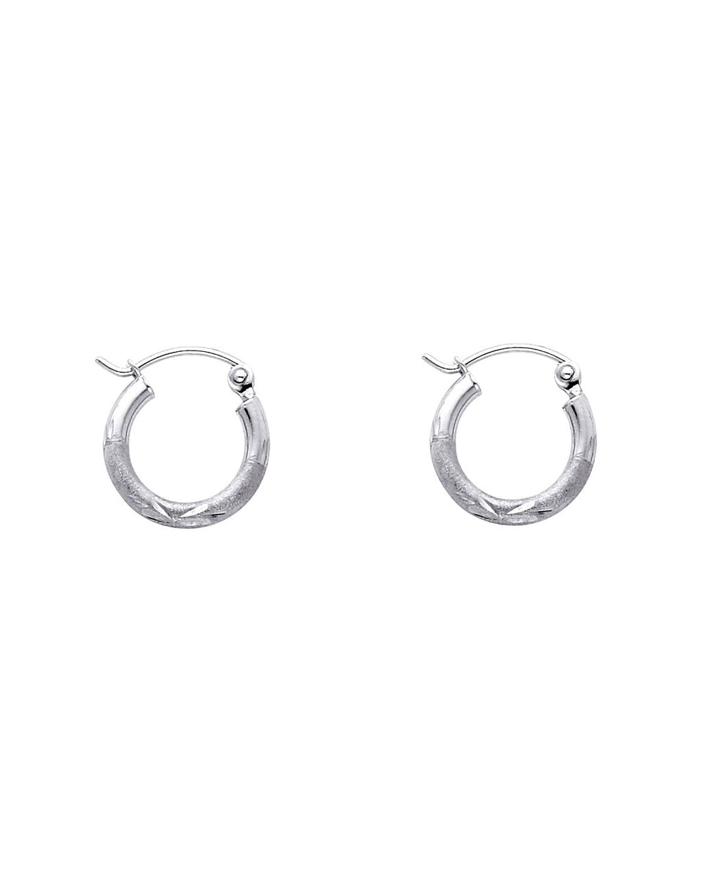 14K White Gold 2mm Budded DC Round Tube Hoop Earrings (12mm) (ER-0169W)