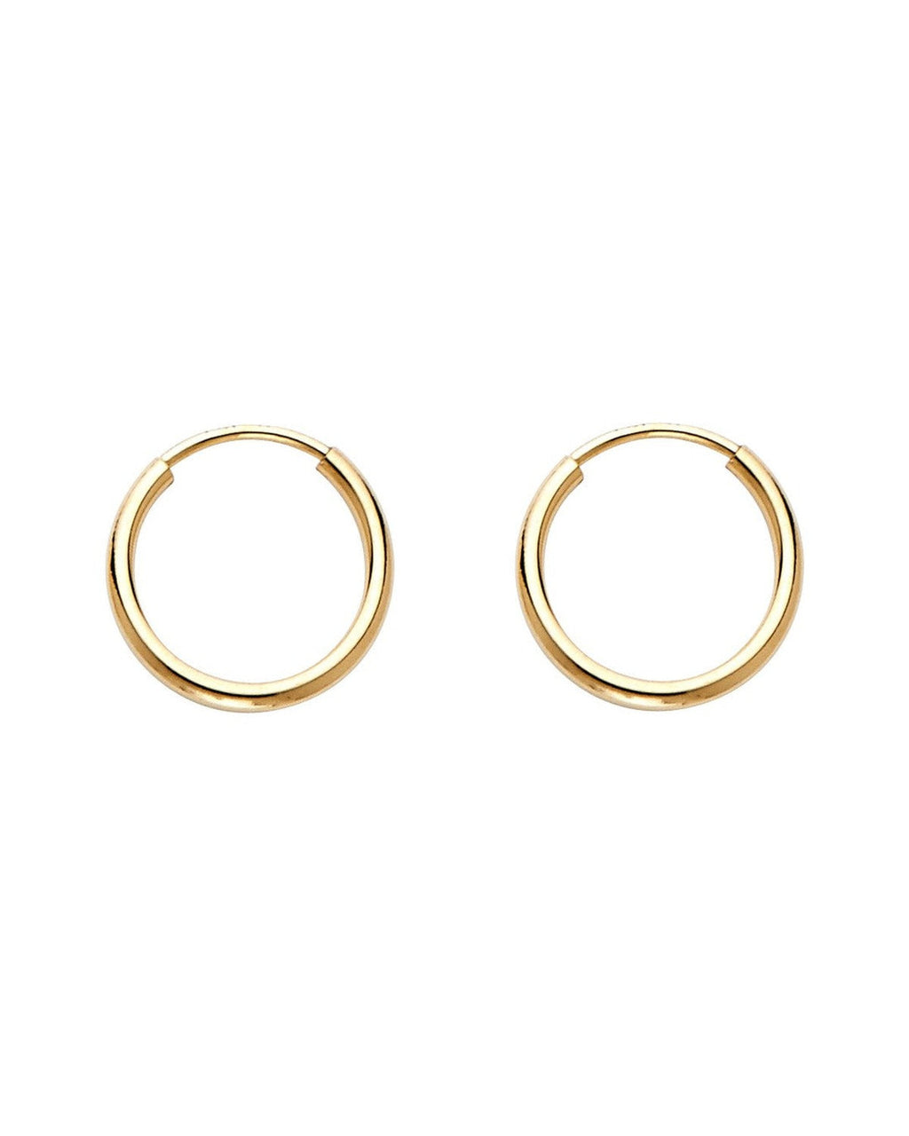 14K Yellow Gold 1.2mm Round Tube Polished Endless Hoop Earrings (12mm) (ER-0177)