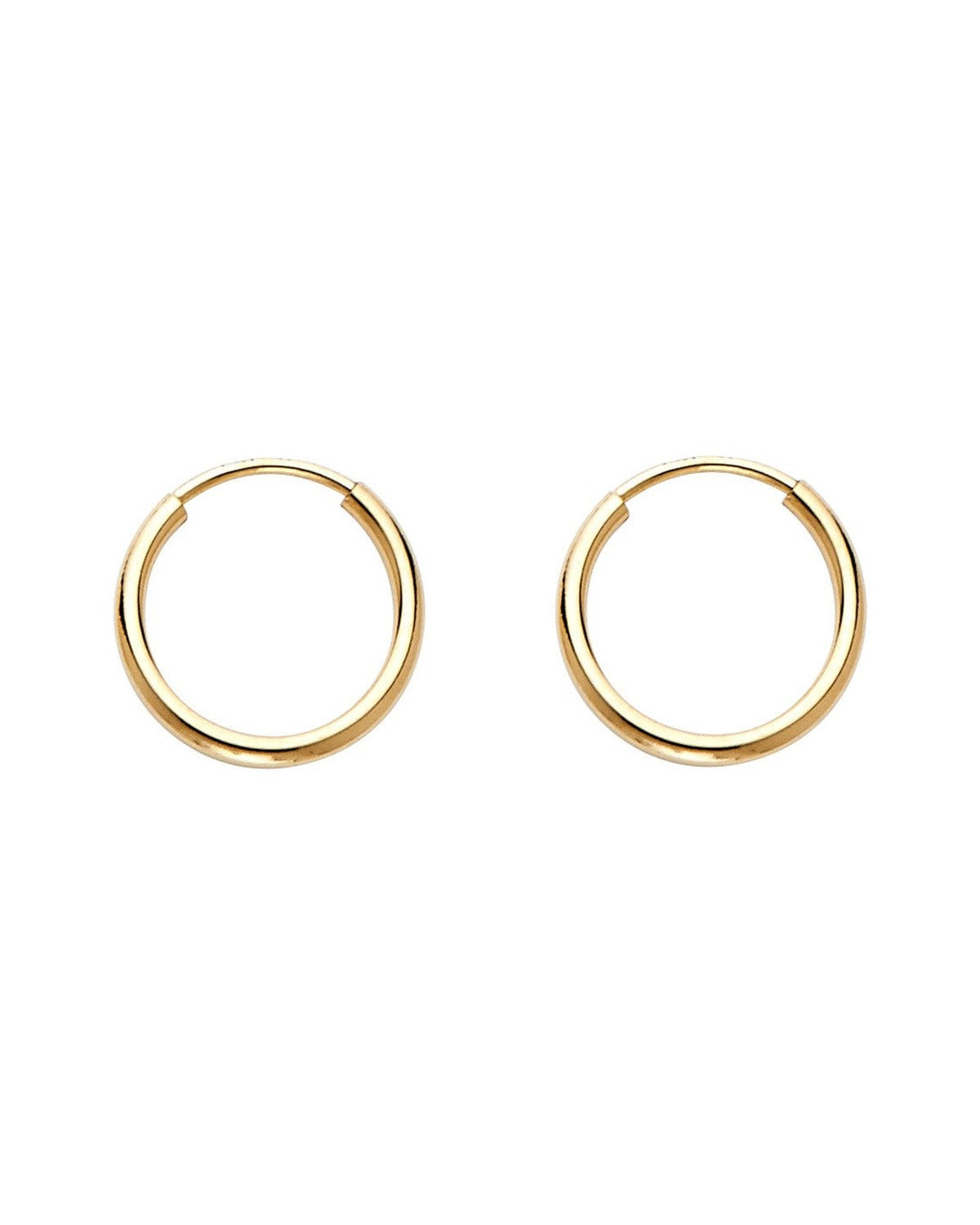 14K Yellow Gold 1.2mm Round Tube Polished Endless Hoop Earrings (12mm) (ER-0177)