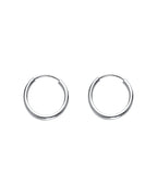 14K White Gold 1.2mm Round Tube Polished Endless Hoop Earrings (12mm) (ER-0177W)