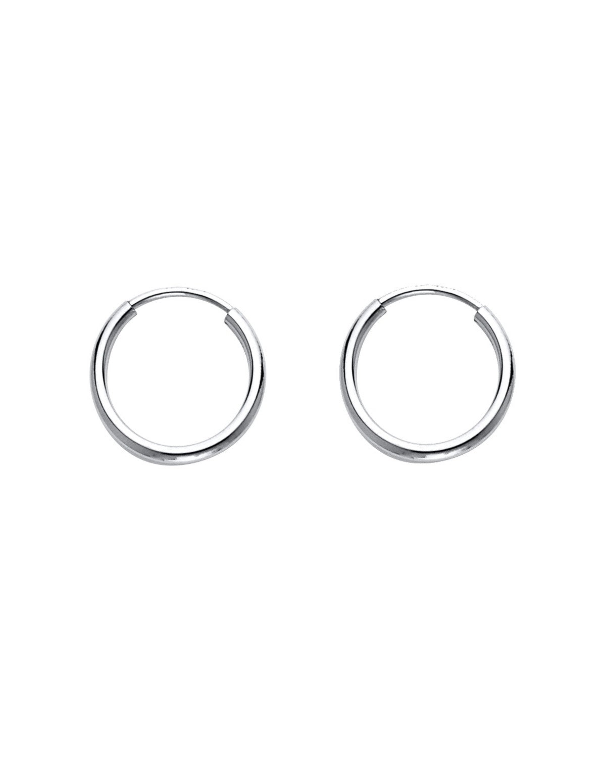 14K White Gold 1.2mm Round Tube Polished Endless Hoop Earrings (12mm) (ER-0177W)