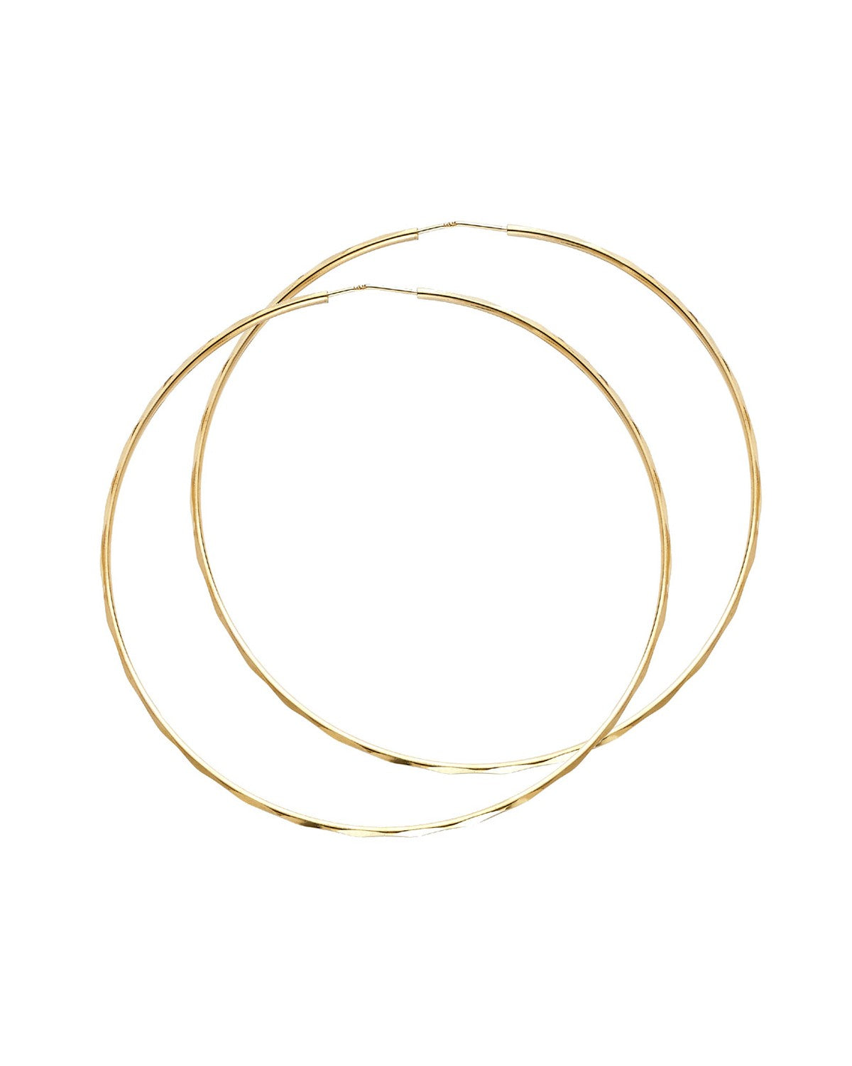 14K Yellow Gold 1.5mm Faceted Round Tube Hoop Earrings (65mm) (ER-0178)
