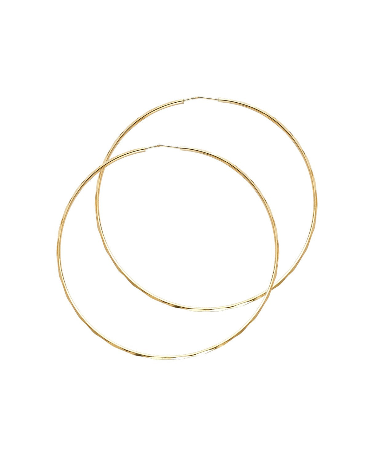 14K Yellow Gold 1.5mm Faceted Round Tube Hoop Earrings (55mm) (ER-0179)