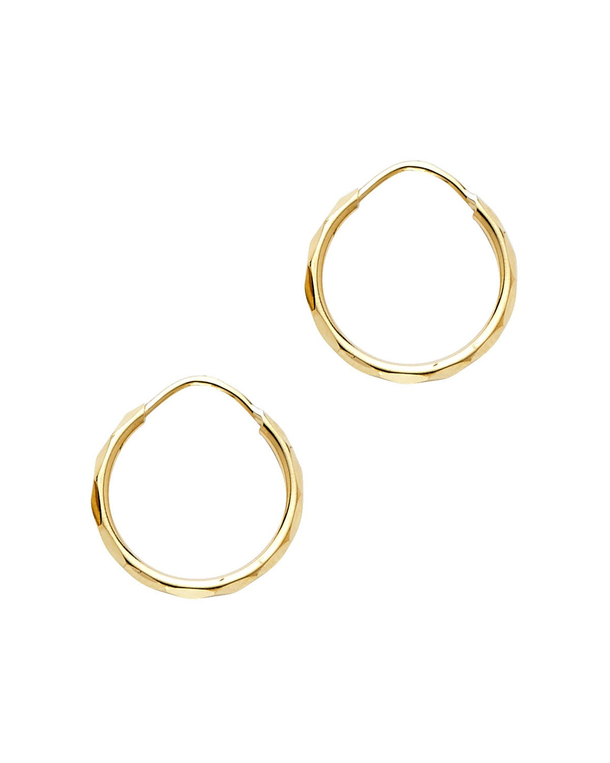 14K Yellow Gold 1.5mm Faceted Round Tube Hoop Earrings (14mm) (ER-0184)