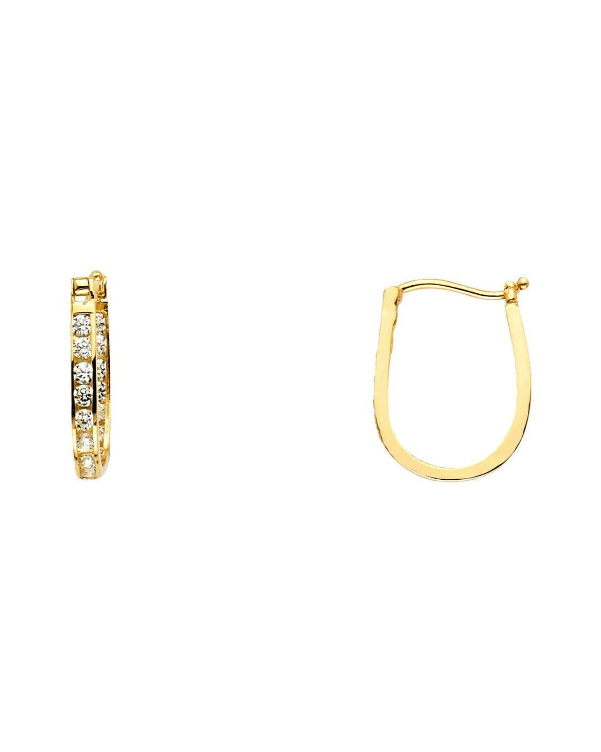 14K Yellow Gold Channel Round CZ U Shape Earrings (12 x 15mm) (ER-0215)