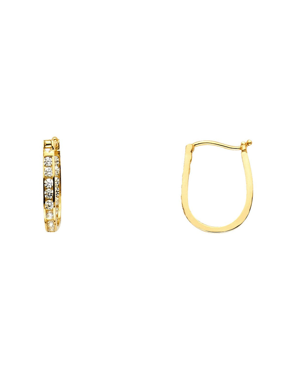 14K Yellow Gold Channel Round CZ U Shape Earrings (12 x 15mm) (ER-0215)