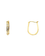 14K Yellow Gold Channel Round CZ U Shape Earrings (12 x 15mm) (ER-0215)