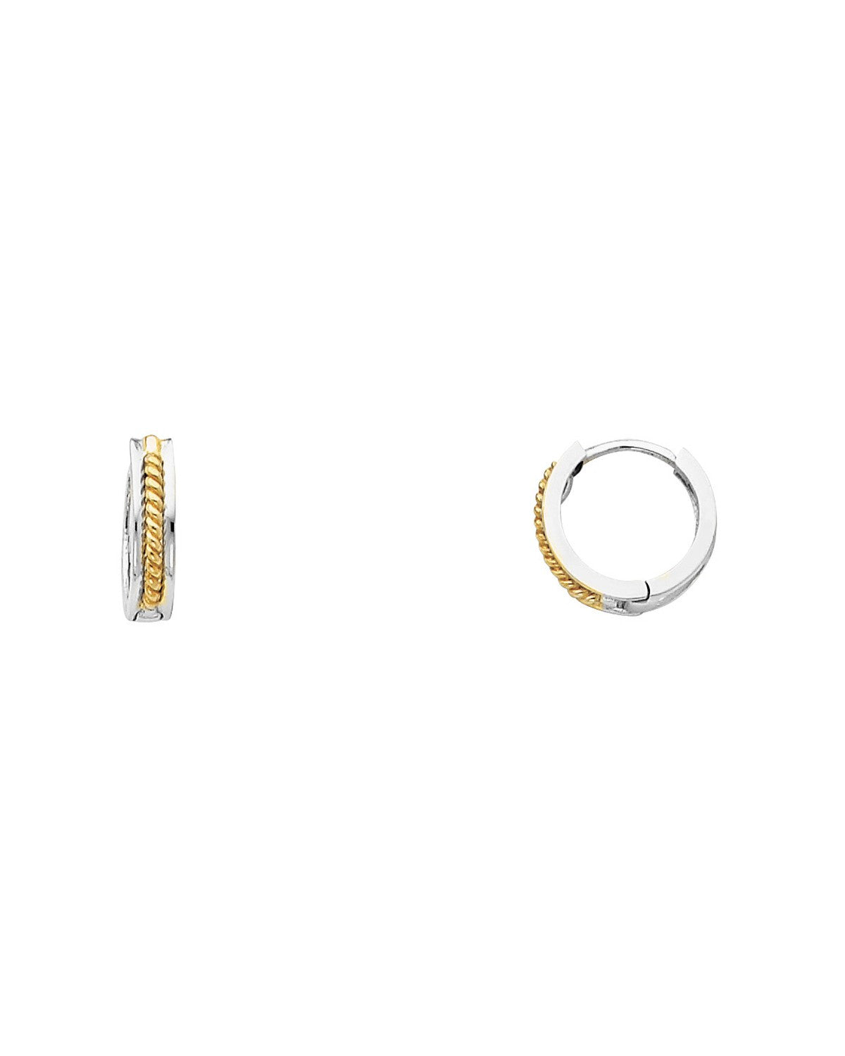 14K Two-Tone Gold 2T Rope Design Huggies Earrings (ER-0223)