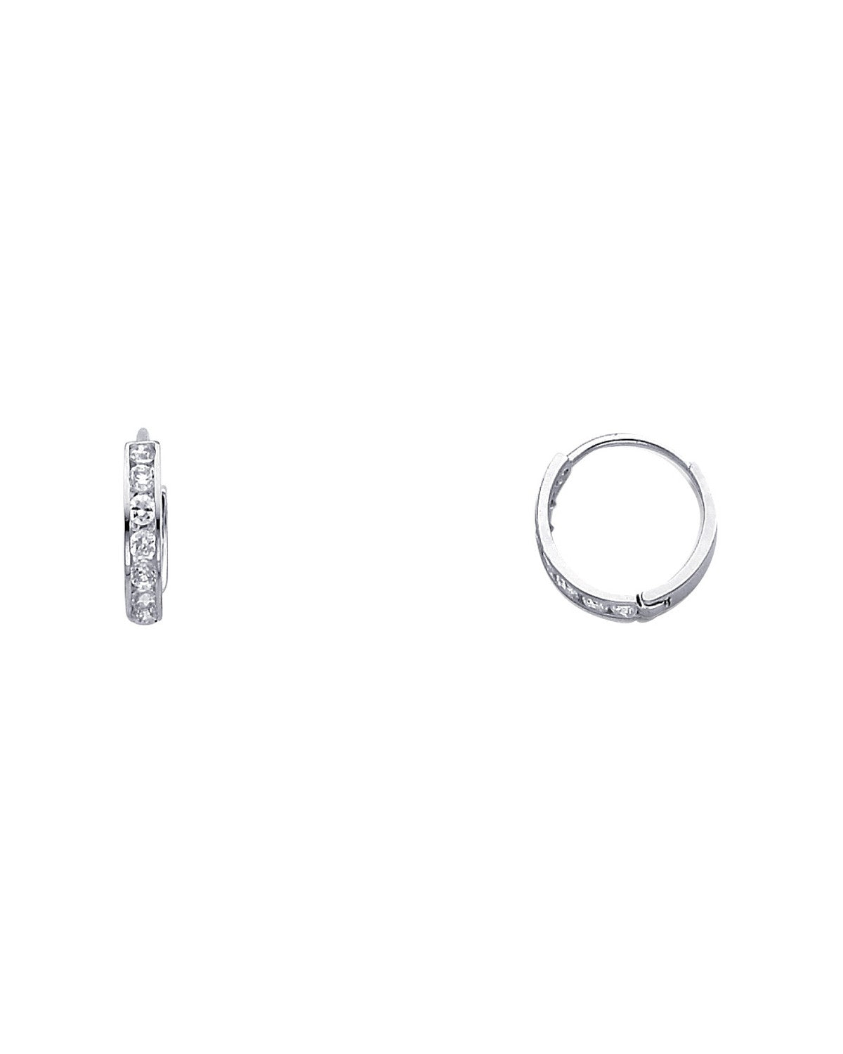 14K White Gold CZ Huggies Earrings (ER238W) (ER-0238W)