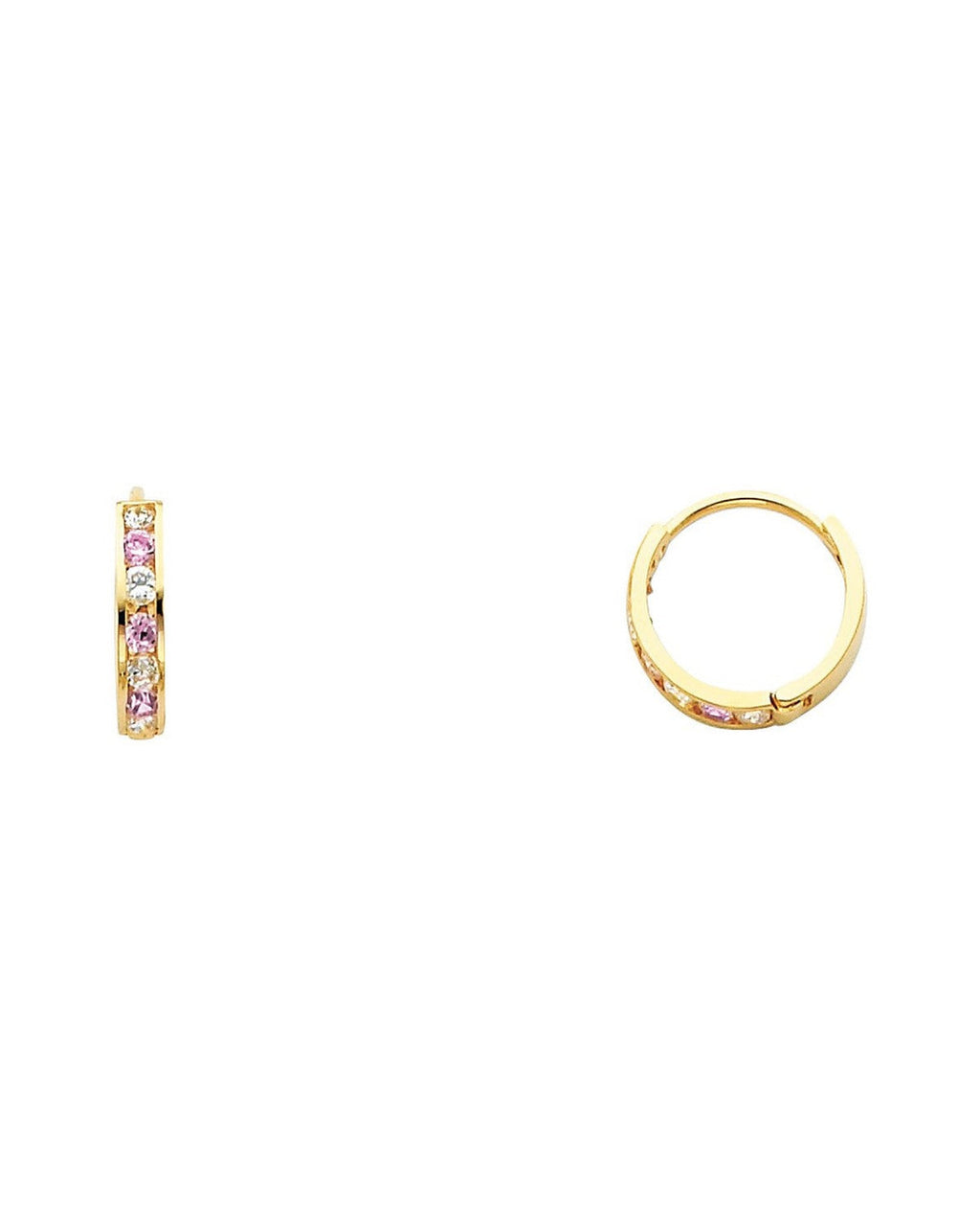 14K Yellow Gold CZ Huggies Earrings (ER-0244)