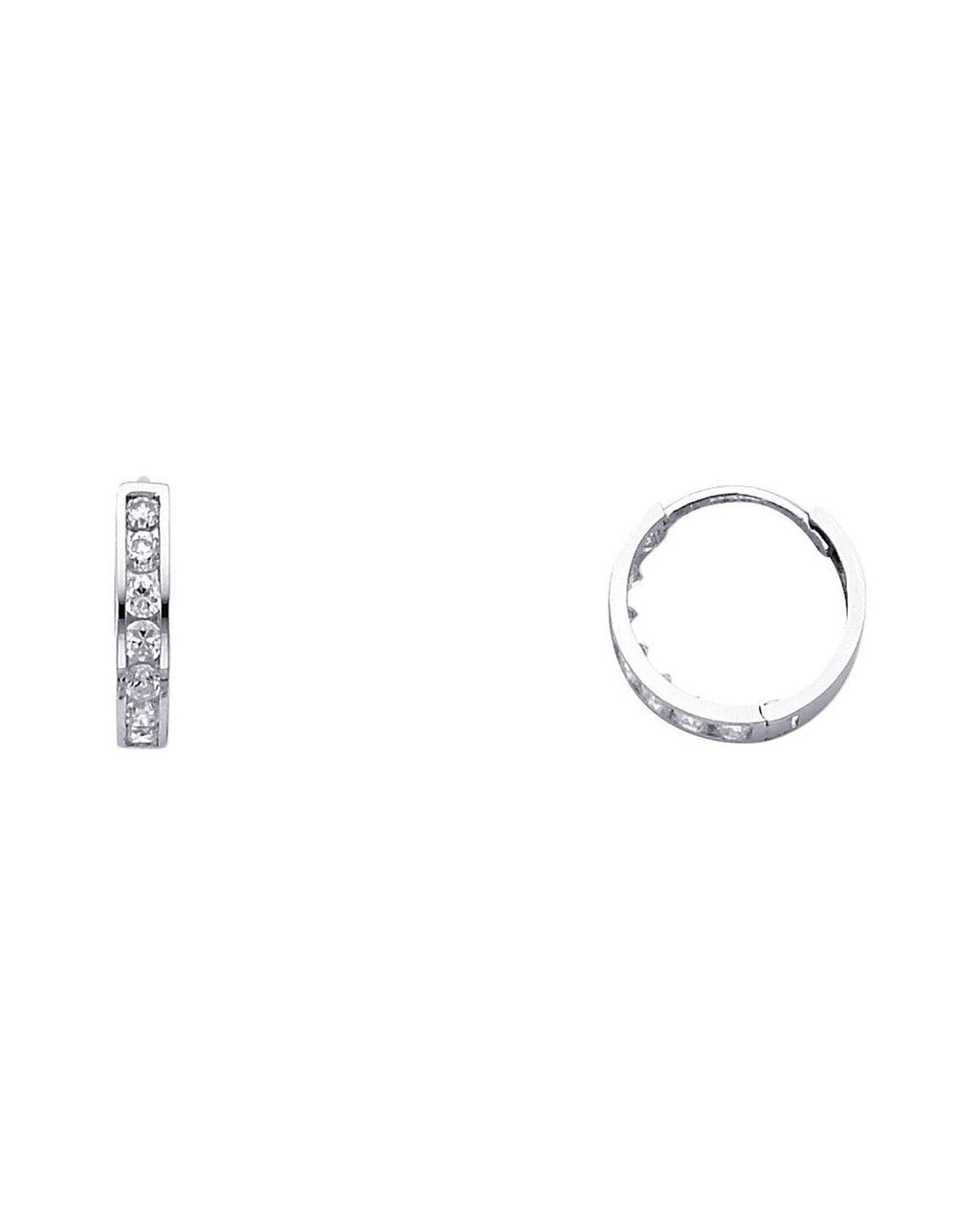 14K White Gold CZ Huggies Earrings (ER245W) (ER-0245W)