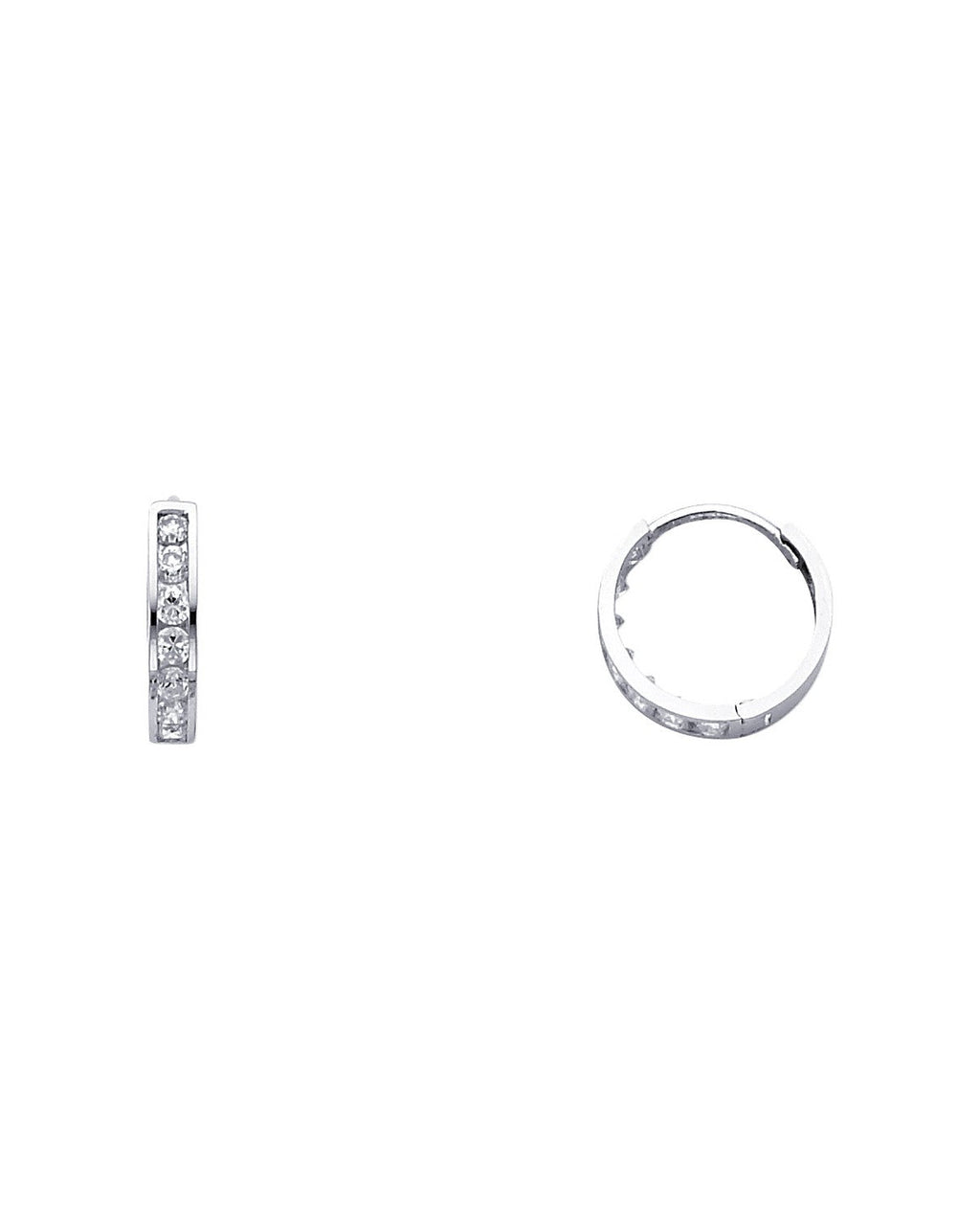 14K White Gold CZ Huggies Earrings (ER245W) (ER-0245W)