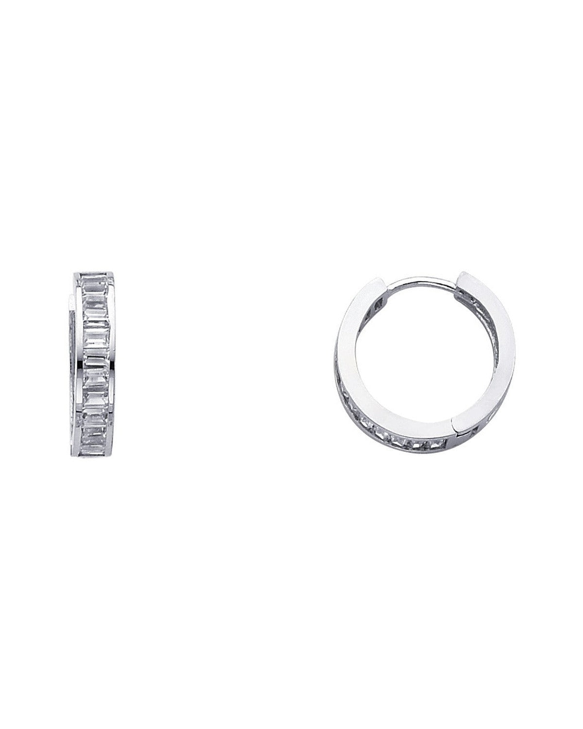 14K White Gold CZ Huggies Earrings (ER249W) (ER-0249W)