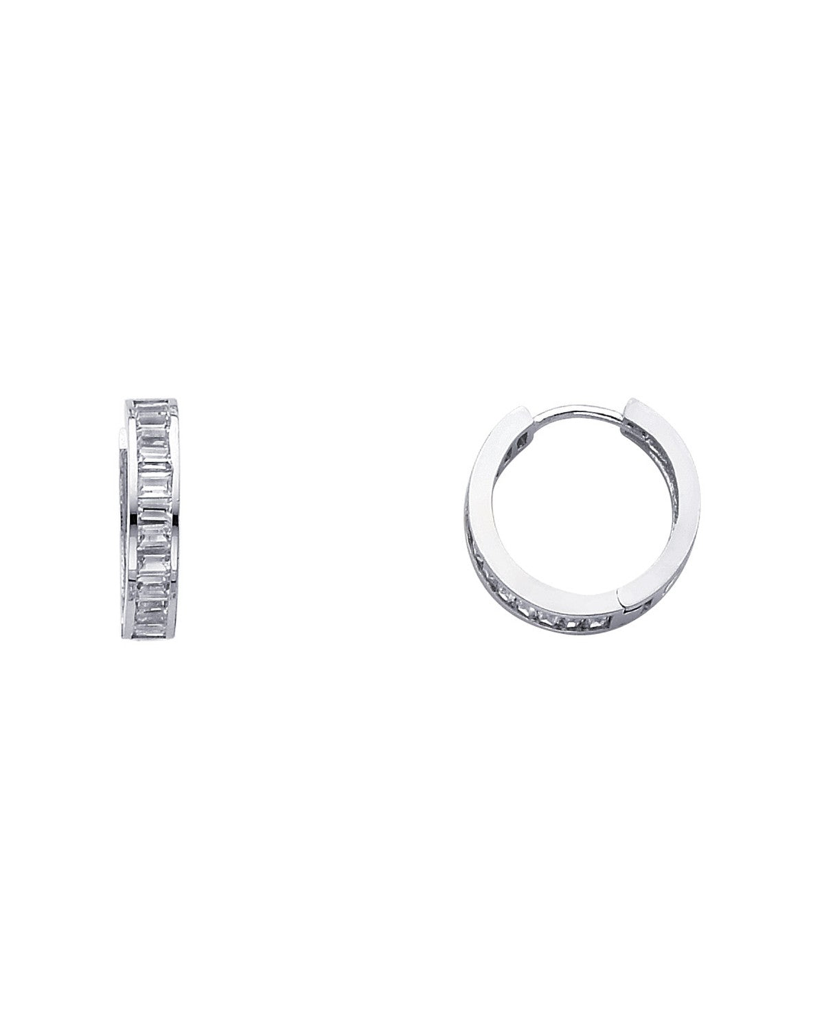 14K White Gold CZ Huggies Earrings (ER249W) (ER-0249W)