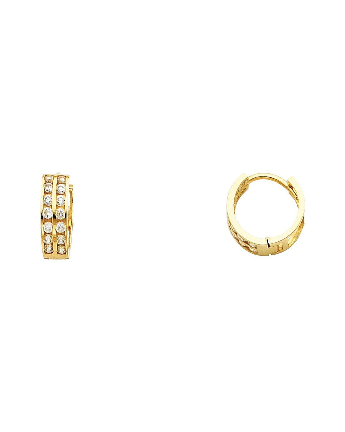 14K Yellow Gold Double CZ Huggies Earrings (ER-0261)