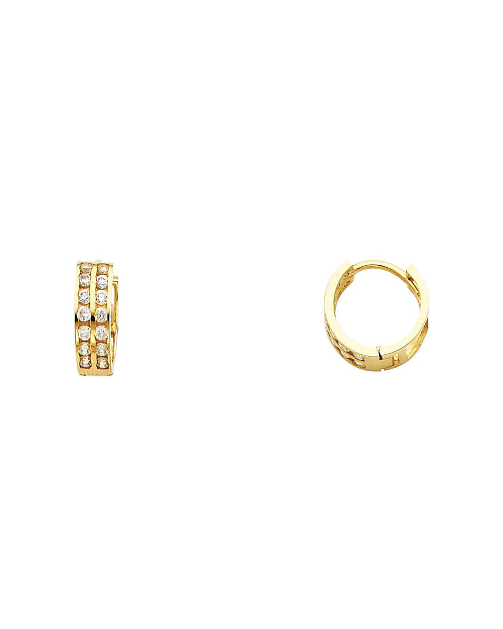 14K Yellow Gold Double CZ Huggies Earrings (ER-0261)