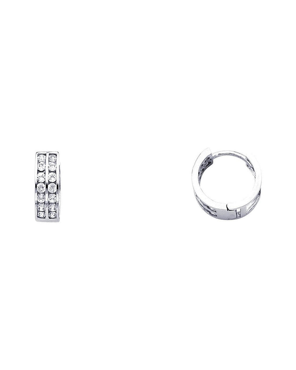 14K White Gold Double CZ Huggies Earrings (ER261W) (ER-0261W)