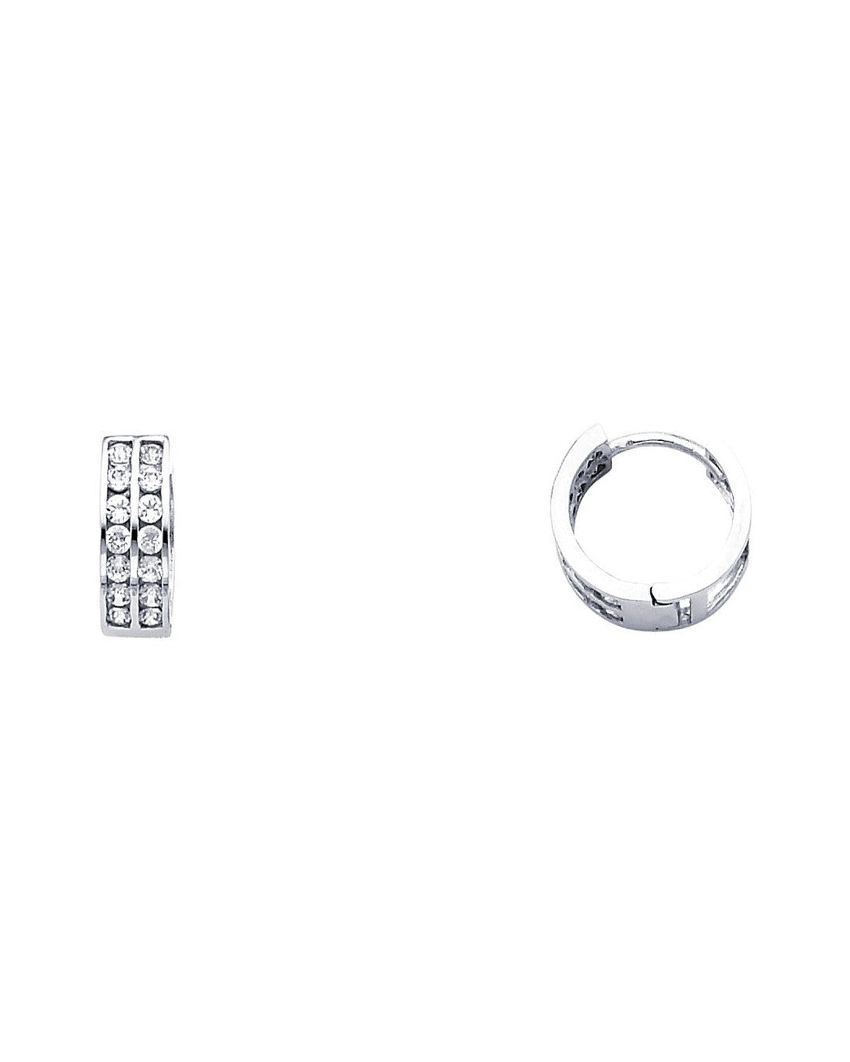 14K White Gold Double CZ Huggies Earrings (ER261W) (ER-0261W)