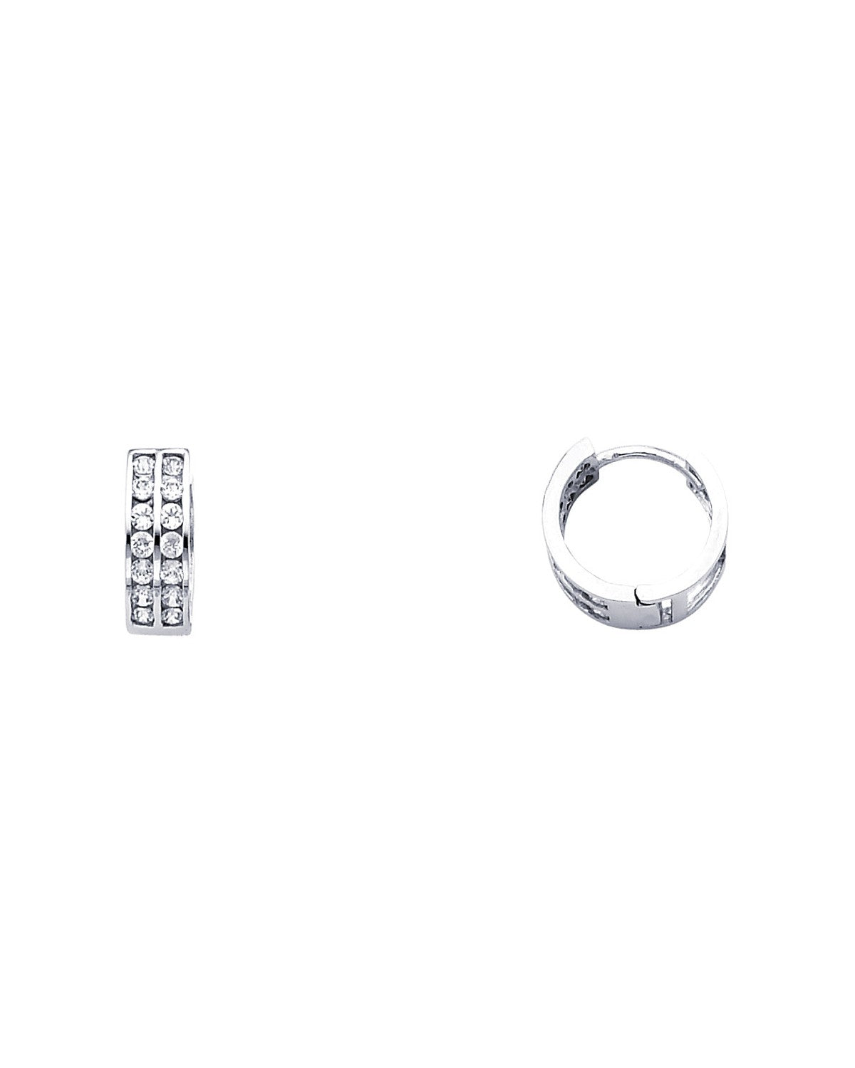 14K White Gold Double CZ Huggies Earrings (ER261W) (ER-0261W)