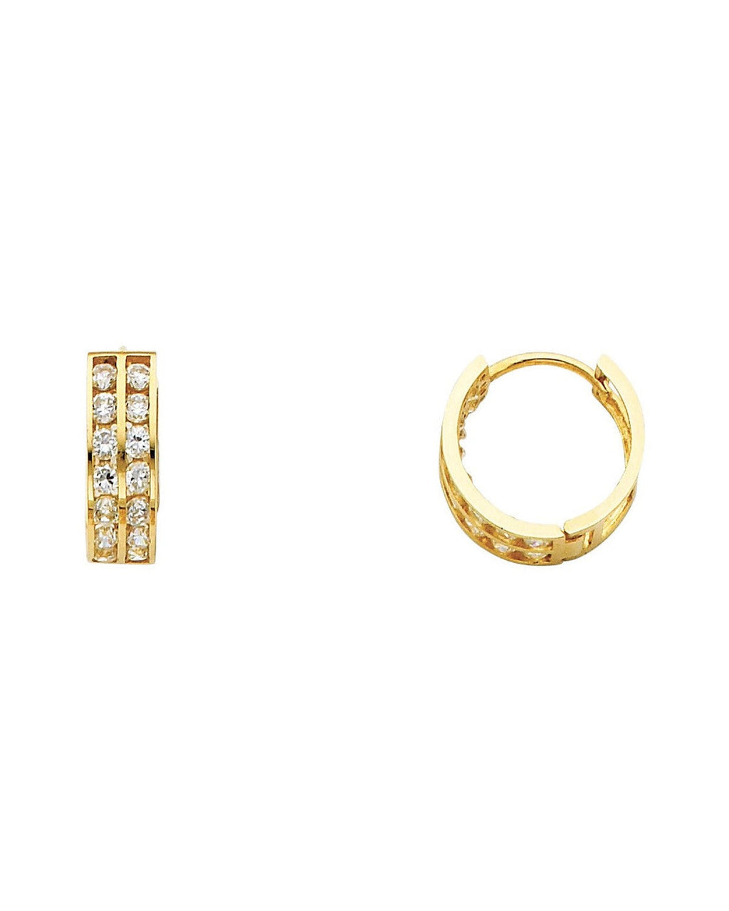 14K Yellow Gold Double CZ Huggies Earrings (ER-0263)