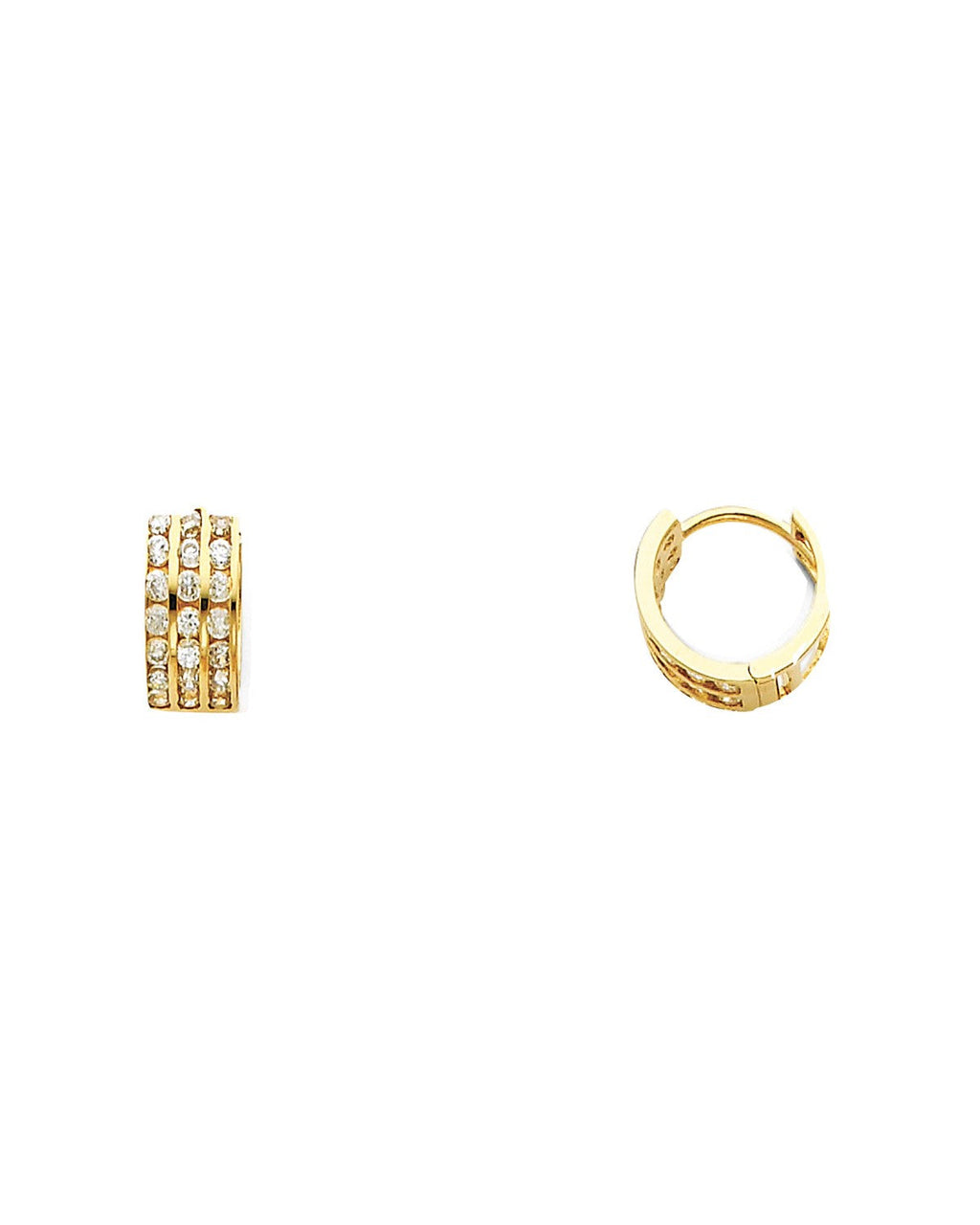 14K Yellow Gold Triple CZ Huggies Earrings (ER-0264)