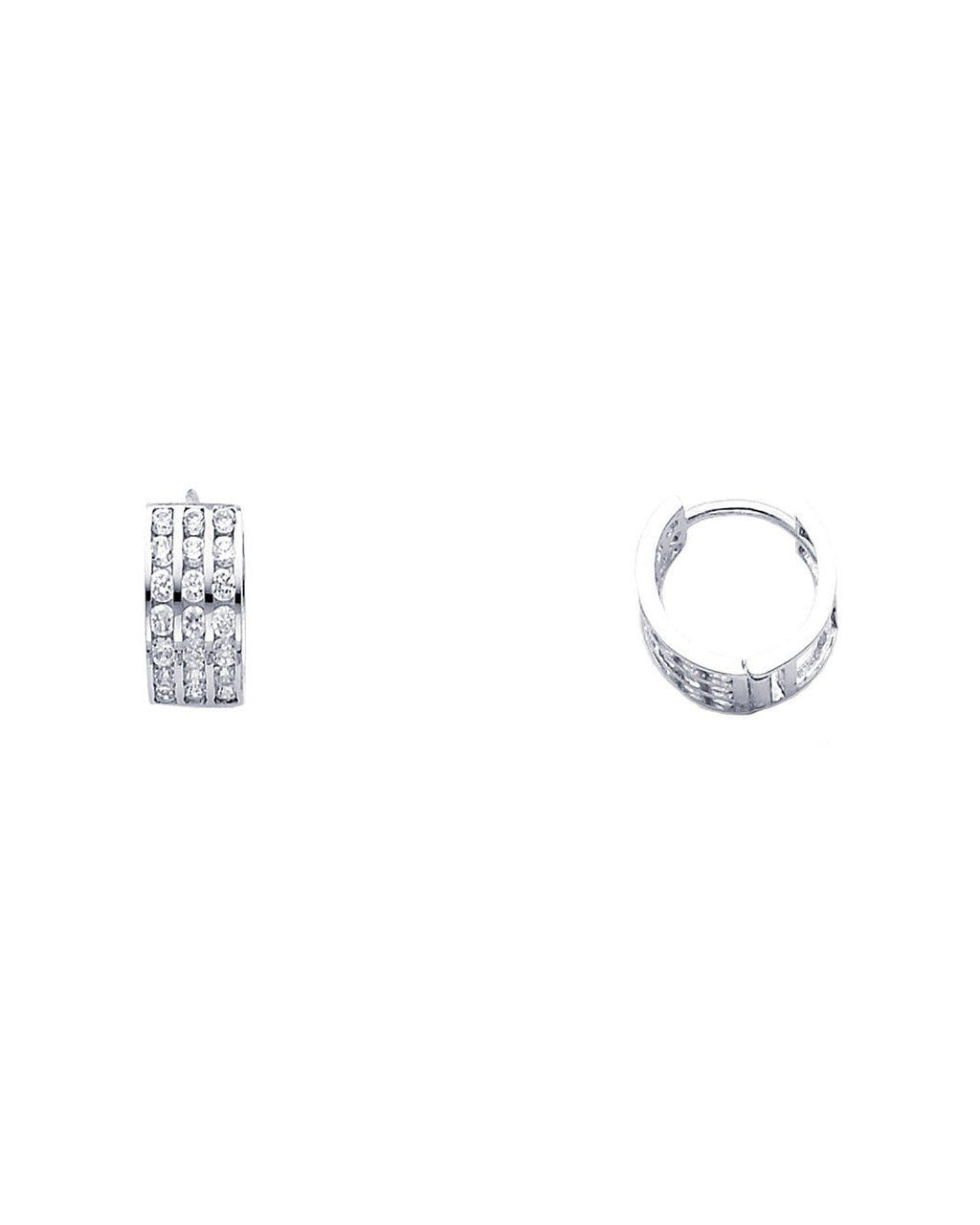 14K White Gold Triple CZ Huggies Earrings (ER264W) (ER-0264W)