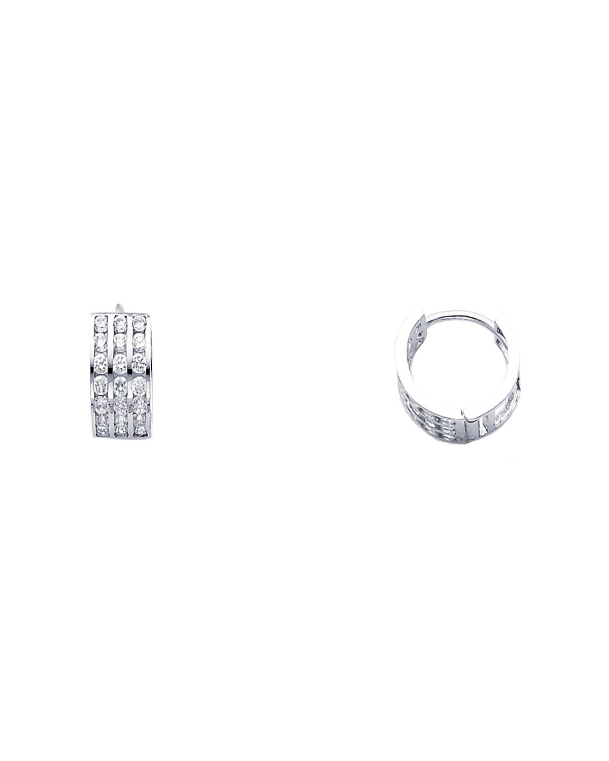 14K White Gold Triple CZ Huggies Earrings (ER264W) (ER-0264W)