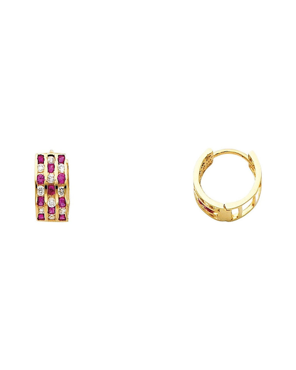 14K Yellow Gold Triple CZ Huggies Earrings (ER-0265)