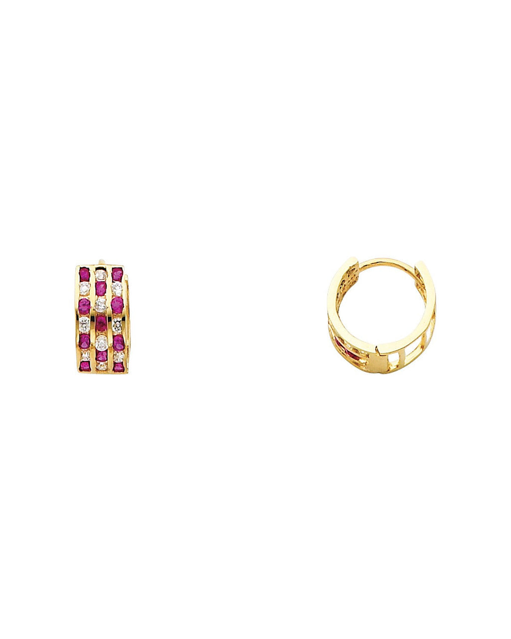 14K Yellow Gold Triple CZ Huggies Earrings (ER-0265)
