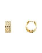 14K Yellow Gold Triple CZ Huggies Earrings (ER-0267)