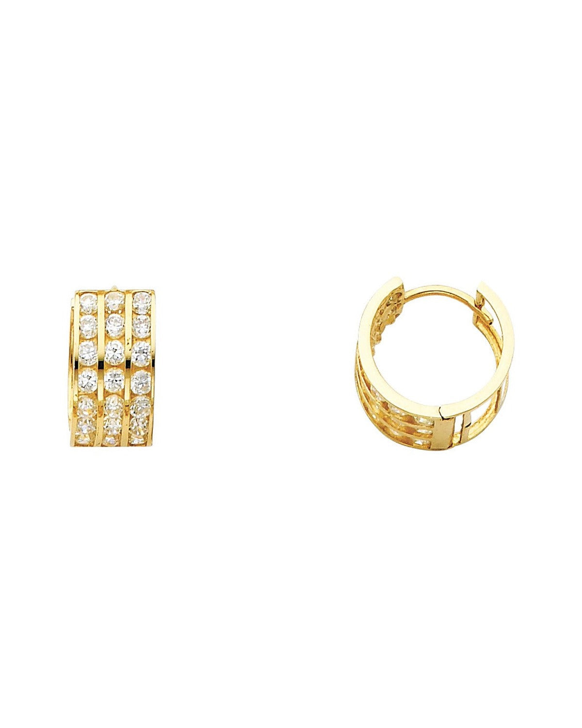 14K Yellow Gold Triple CZ Huggies Earrings (ER-0267)