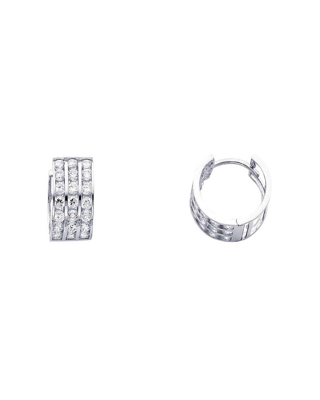 14K White Gold Triple CZ Huggies Earrings (ER267W) (ER-0267W)