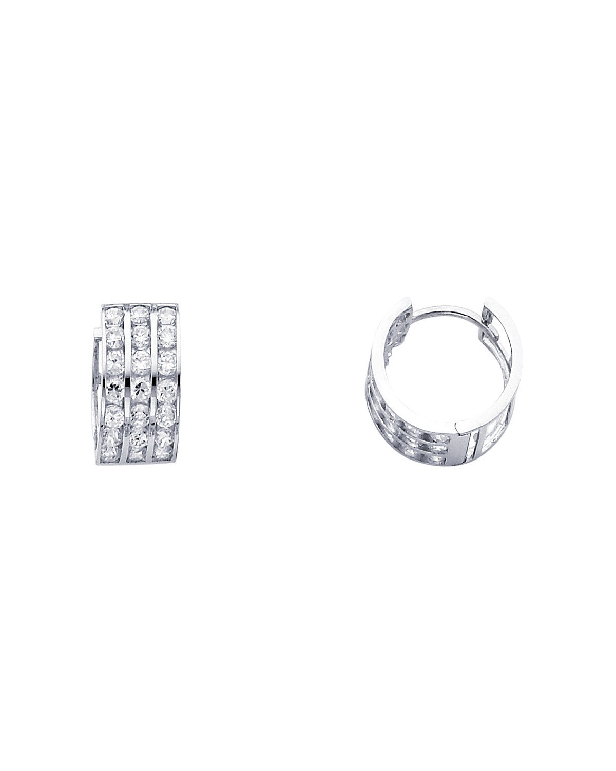 14K White Gold Triple CZ Huggies Earrings (ER267W) (ER-0267W)
