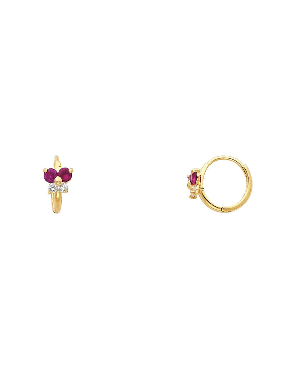 14K Yellow Gold Flower CZ Huggies Earrings (ER-0294)