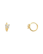 14K Yellow Gold Flower CZ Huggies Earrings (ER-0295)
