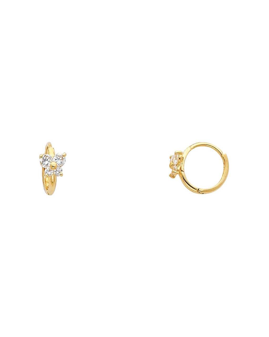 14K Yellow Gold Flower CZ Huggies Earrings (ER-0295)