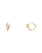 14K Yellow Gold Flower CZ Huggies Earrings (ER-0295)