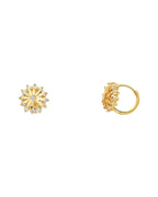 14K Yellow Gold Flower CZ Huggies Earrings (ER-0309)
