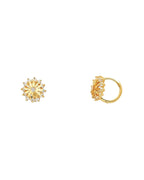 14K Yellow Gold Flower CZ Huggies Earrings (ER-0309)