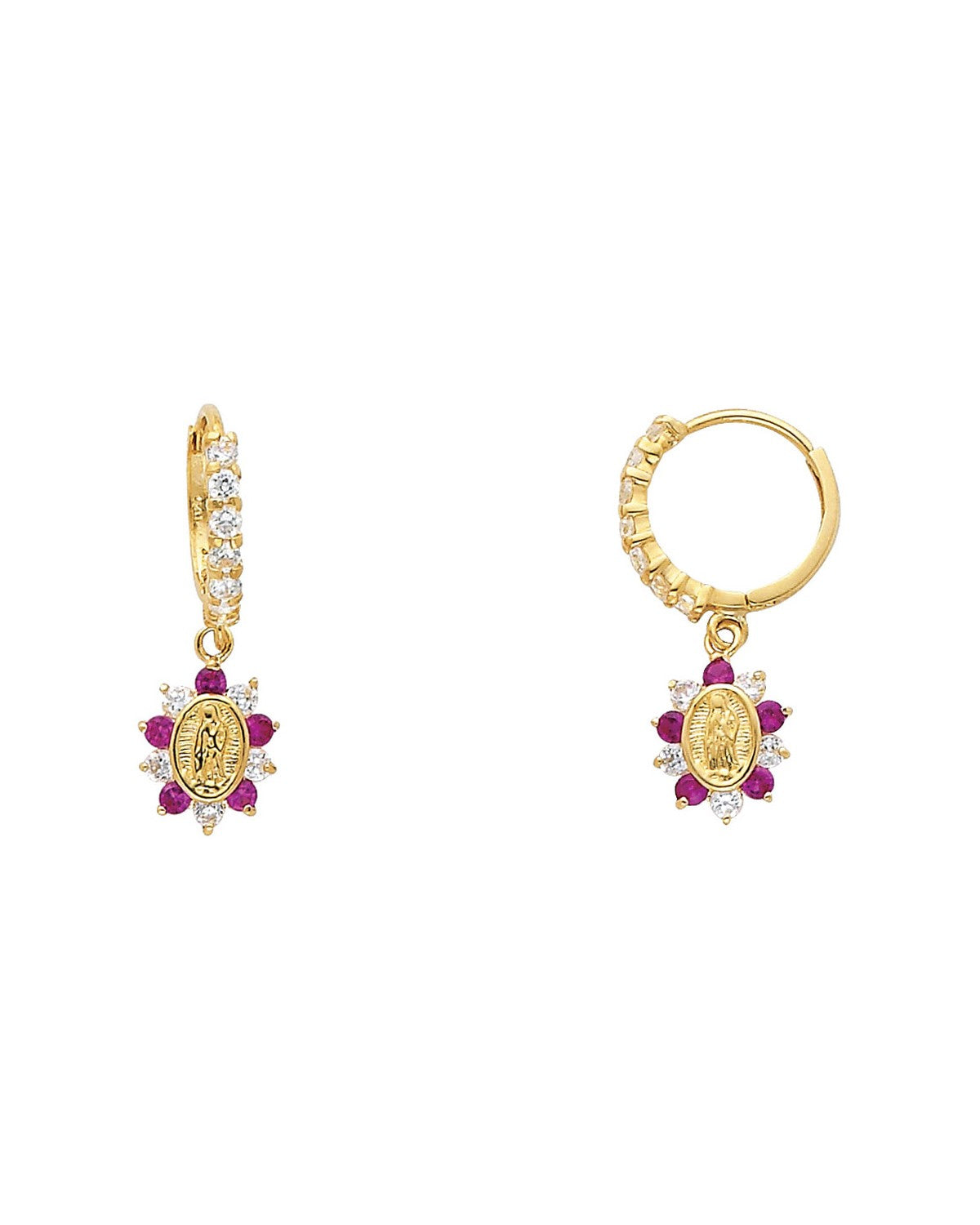14K Yellow Gold Guadalupe CZ Huggies Earrings (ER-0313)