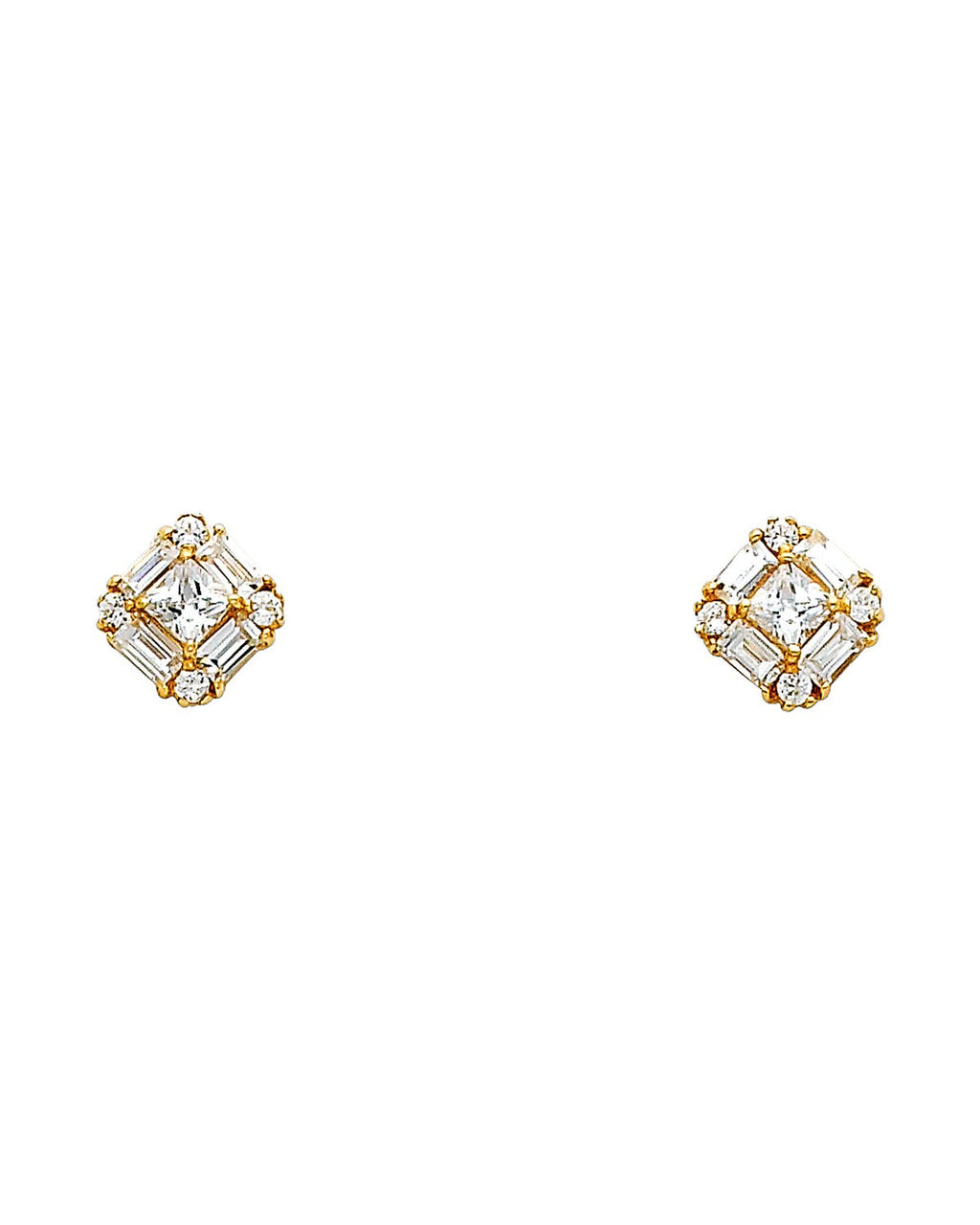 14K Yellow Gold Square CZ Earrings (ER-0323)
