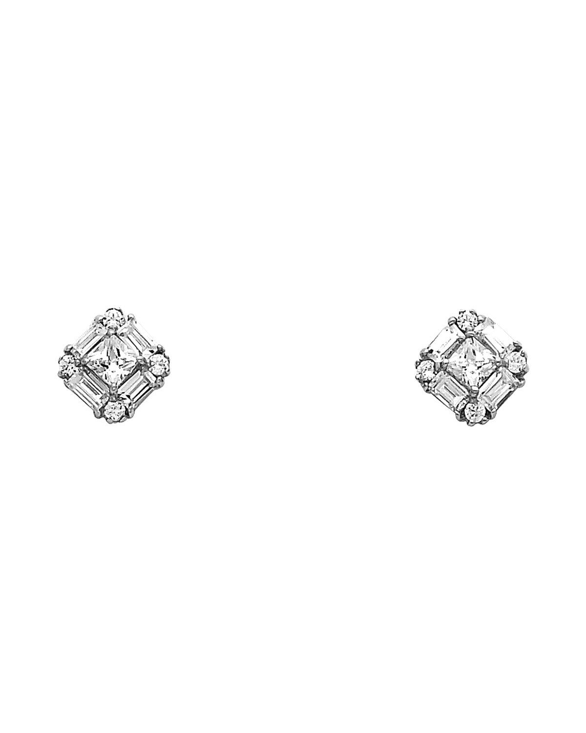 14K White Gold Square CZ Earrings (ER323W) (ER-0323W)