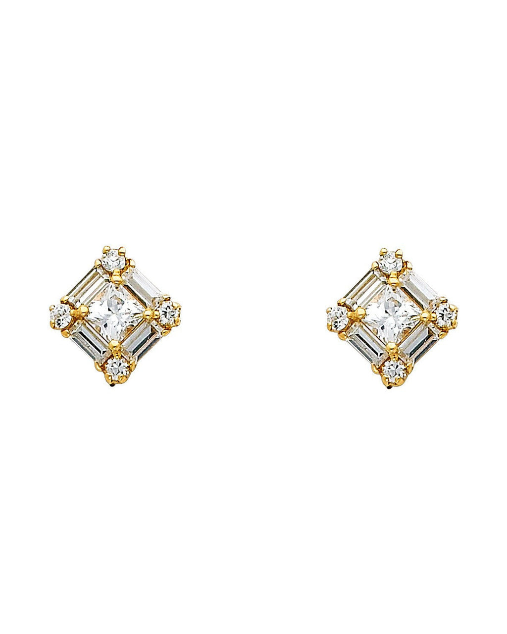 14K Yellow Gold Square CZ Earrings (ER-0324)